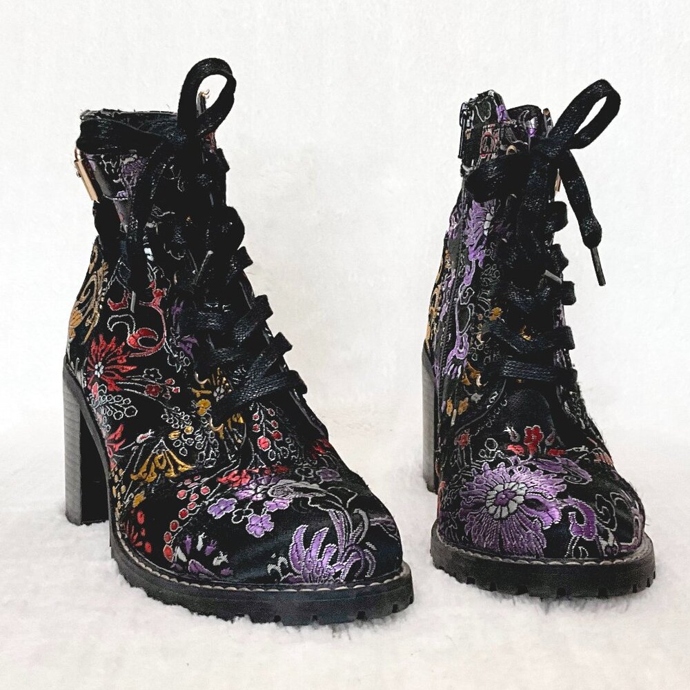 Diba Black Floral Embroidered Boots